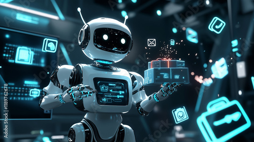 Wallpaper Mural ギフトを届ける未来のロボットAIのイメージイラスト Torontodigital.ca