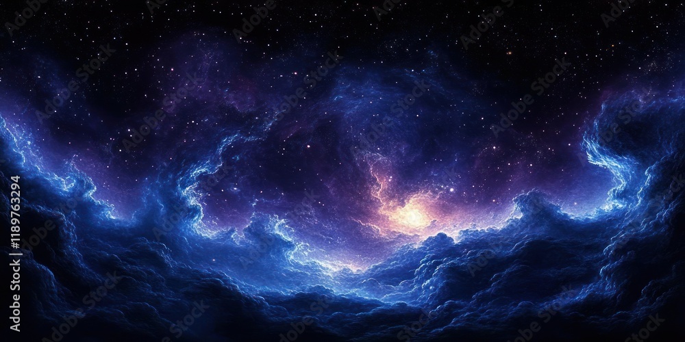 Fototapeta premium Cosmic Nebula Surreal Art Nouveau Deep Space Background with Stars and Soft Glowing Lights