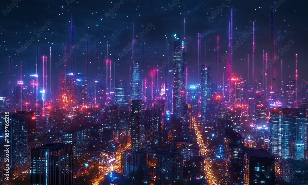 Futuristic Cityscape Urban Energy Illuminated with Neon Lights Skyscrapers and Technology Innovation Futuristic Cityscape Urban Energy Illuminated with Neon Lights Skyscrapers and Technology Innovation
