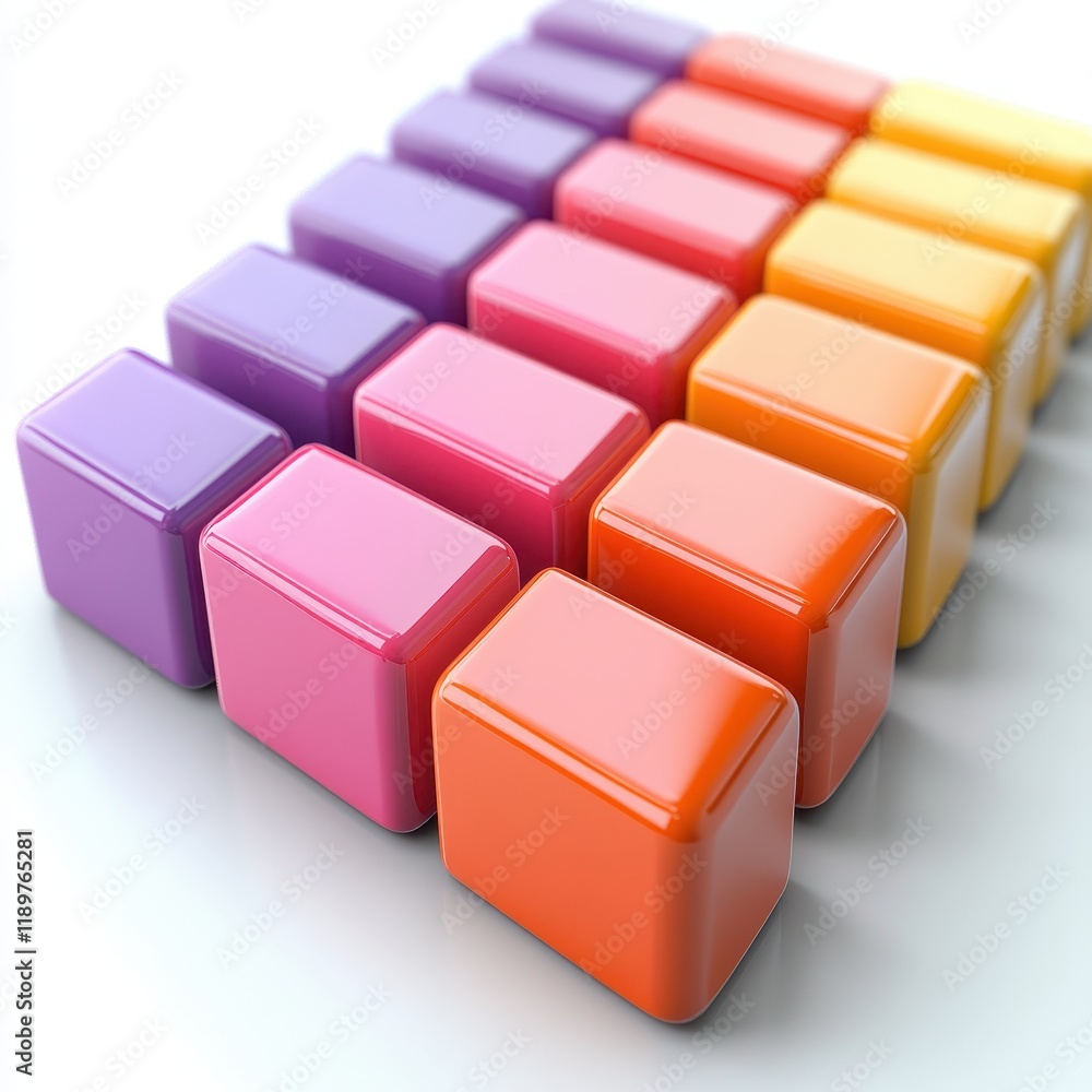 A colorful arrangement of glossy, rectangular blocks in a gradient pattern. A colorful arrangement of glossy, rectangular blocks in a gradient pattern.