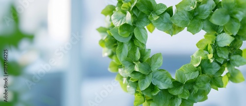 Green leaf heart, indoor background, nature, eco photo