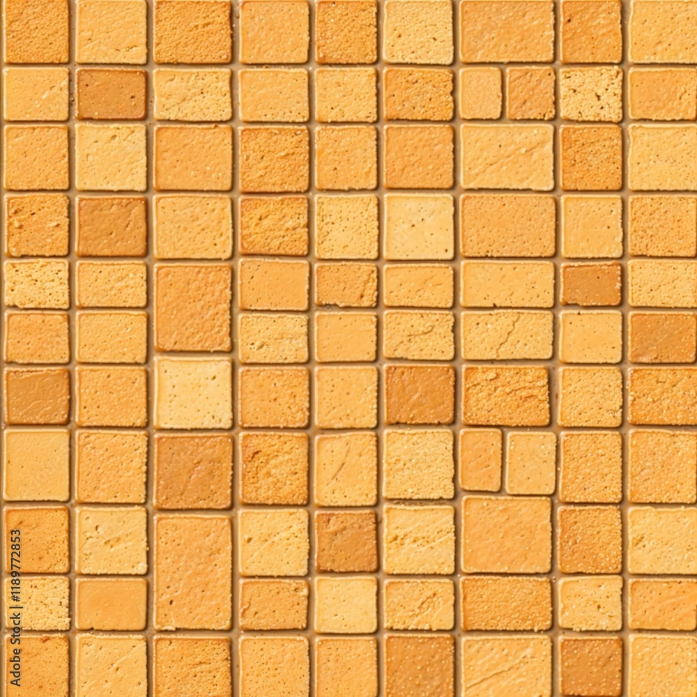 Obraz premium mosaic style and type. The layout consists of a grid of small, square tiles arranged in a repetitive and uniform manner. The subject is an abstract design composed of various shades of beige, brown