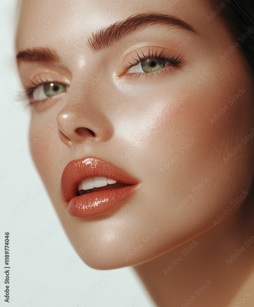 Fototapeta premium Glamorous beauty close-up portrait of a beautiful woman with editorial makeup for a modern fashion magazine