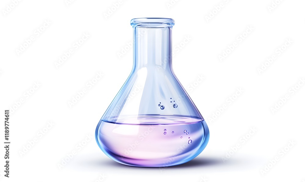 Glass flask with purple liquid and bubbles. Glass flask with purple liquid and bubbles.