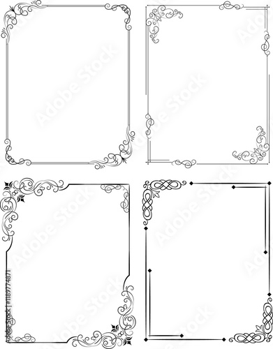 Decorative frames. Vintage calligraphic antique borders. Ornate calligraph rectangle frames, wedding elegant ornamental borders and filigree floral ornaments for framed certificate template