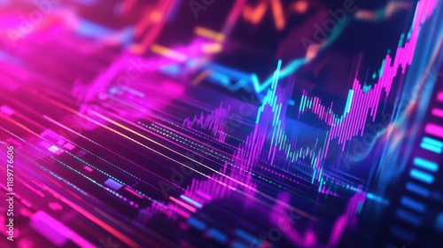 A dynamic forex trading scene featuring colorful diagrams and stock market data. photo