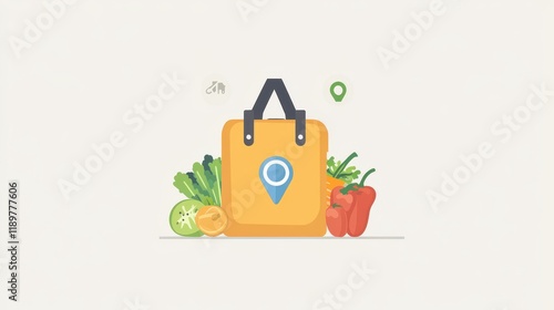 A food backpack with a location mark, depicting a courier and delivery setup, emphasizing the convenience of food delivery services. photo