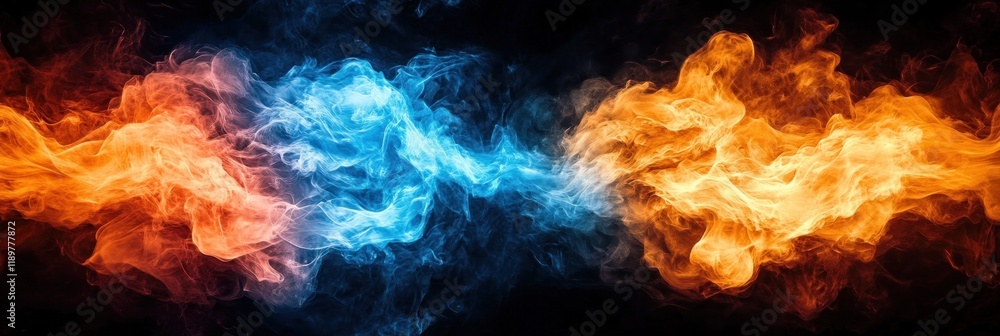 Obraz premium Dynamic Abstract Art of Orange and Blue Flames Merging with Chiaroscuro Light