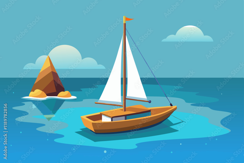 Fototapeta premium small sailboat floating quietly on the ocean vector art illustration