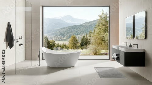 Light airy bathroom featuring a bathtub with a clean, minimalist design and plenty of natural light. photo