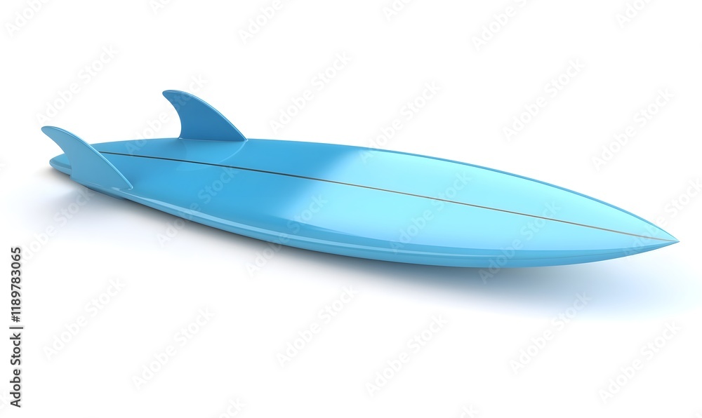 Light blue surfboard with twin fins isolated on white background. Light blue surfboard with twin fins isolated on white background.