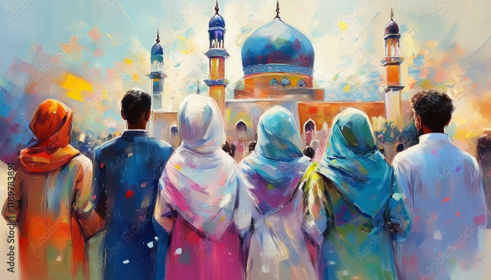 Naklejka premium Greeting Card, Celebrating Eid Mubarak for Muslim Society