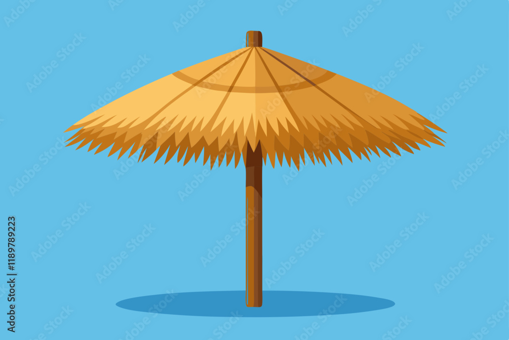 A straw beach umbrella with natural textures, isolated against a white background A straw beach umbrella with natural textures, isolated against a white background