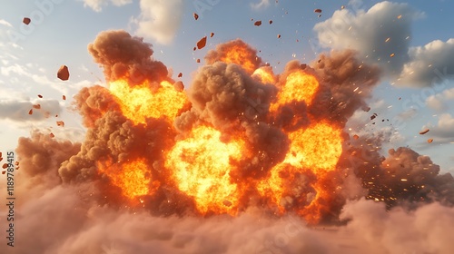 Realistic giant explotion with fire and smoke