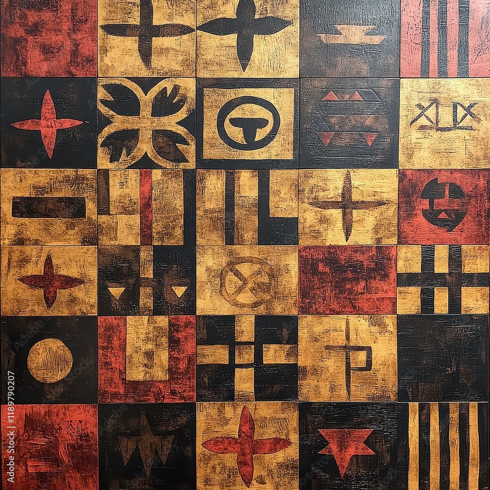 Fototapeta premium Abstract Pattern Artwork with Geometric Shapes and Bold Colors