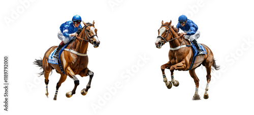Racing Horses with Jockeys on Transparent Background