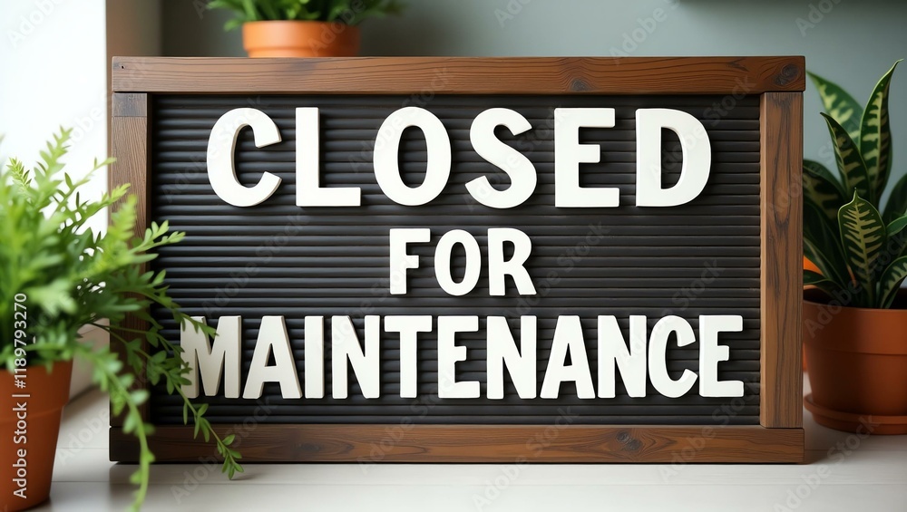 closed for maintenance is boldly displayed in a rustic, hand-painted style on a wooden signboard background closed for maintenance is boldly displayed in a rustic, hand-painted style on a wooden signboard background