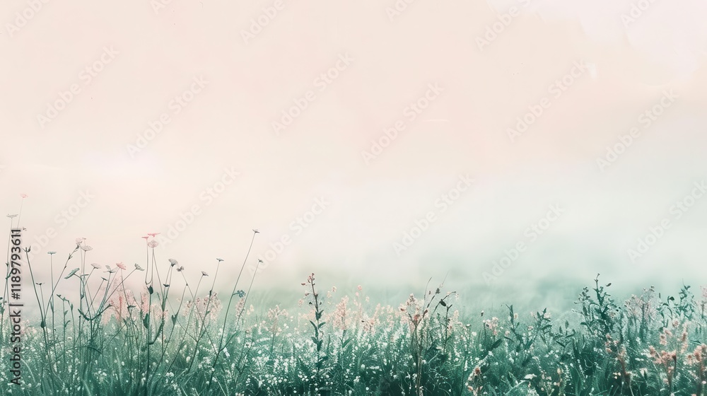 A serene landscape featuring soft, misty grass and delicate flowers, evoking tranquility and nature. A serene landscape featuring soft, misty grass and delicate flowers, evoking tranquility and nature.