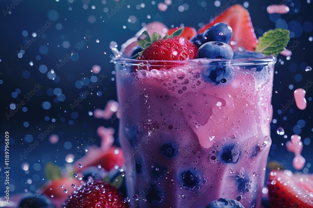 Sharp Picture of Fresh Blueberry and Strawberry Smoothie Sharp Picture of Fresh Blueberry and Strawberry Smoothie