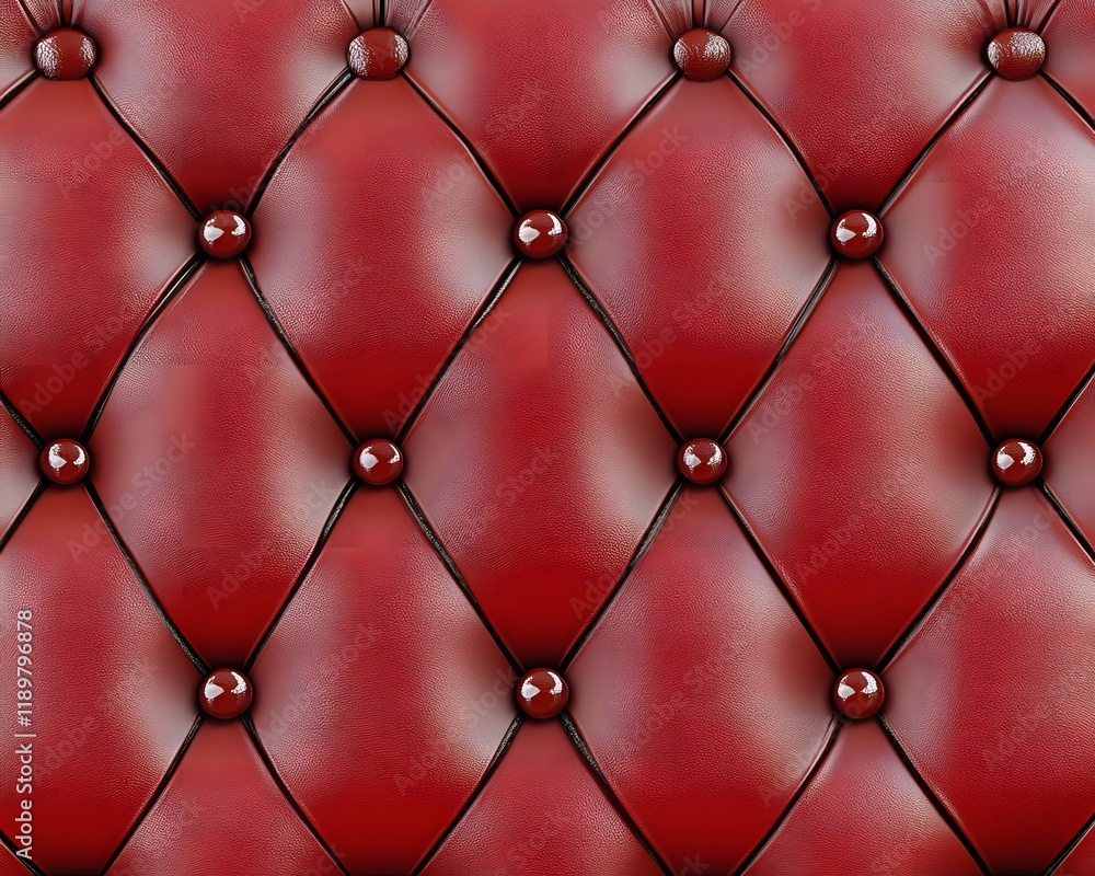 Naklejka premium Red Leather Upholstery with Diamond Tufting and Buttons