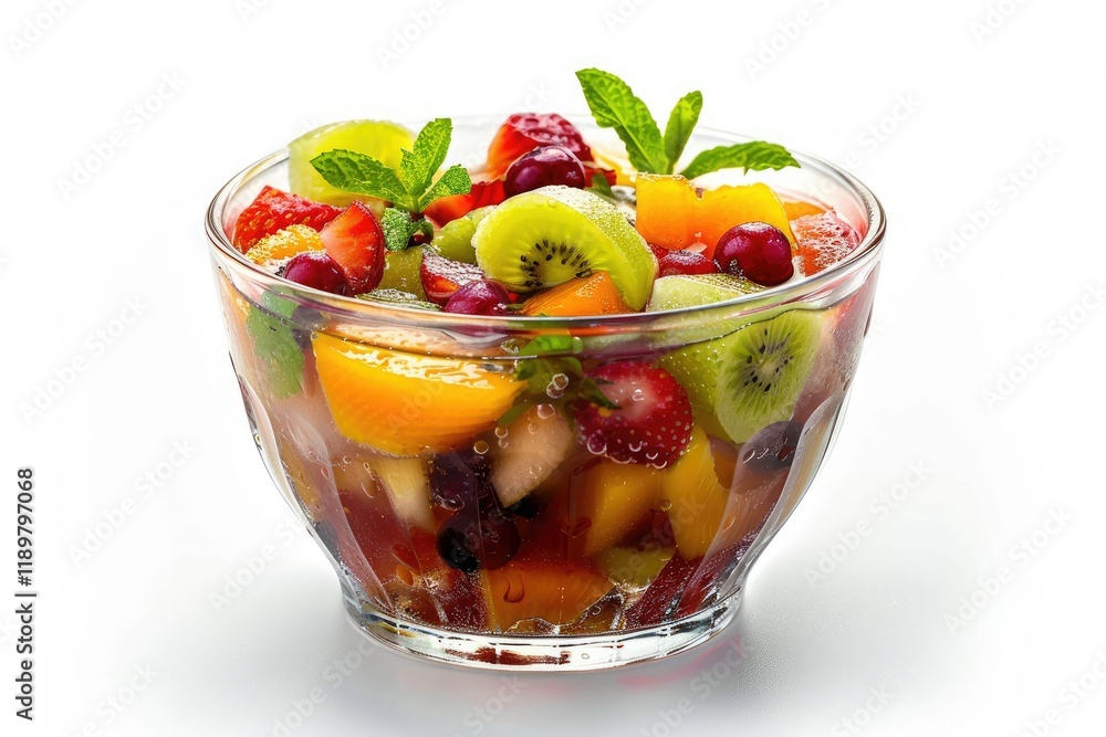 High Definition View of Glass Bowl of Fruit Cocktail Isolated on White High Definition View of Glass Bowl of Fruit Cocktail Isolated on White