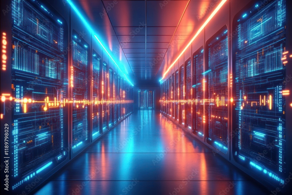 Futuristic Data Center with Neon Lights Circuit Patterns and Dynamic Lines in Cyberpunk Style Futuristic Data Center with Neon Lights Circuit Patterns and Dynamic Lines in Cyberpunk Style