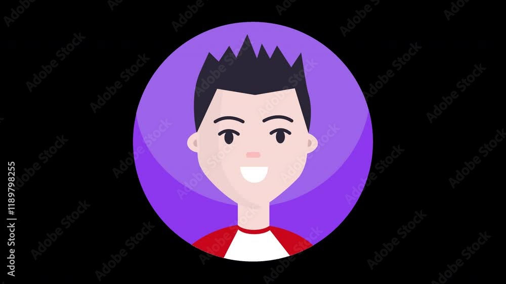 Illustration of a young Asian male character with spiky hair and a red and white shirt on a purple background. Illustration of a young Asian male character with spiky hair and a red and white shirt on a purple background.
