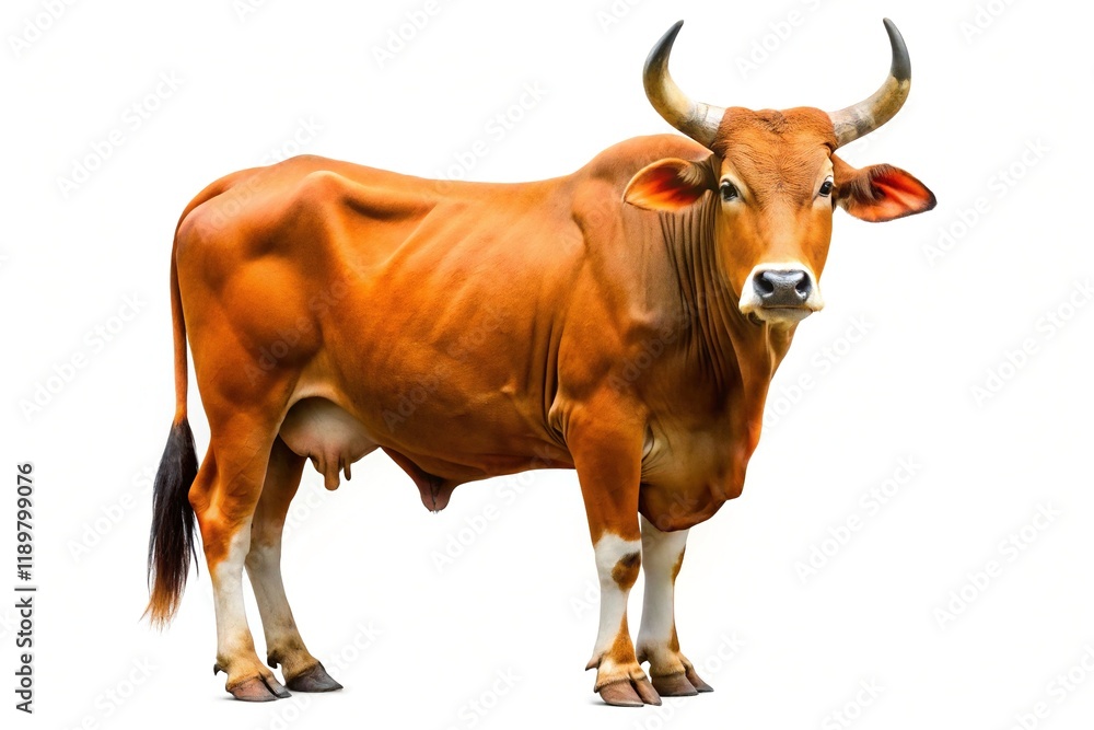 Javan Banteng Head, Red Ox, Wild Cow Portrait, Isolated White Background Javan Banteng Head, Red Ox, Wild Cow Portrait, Isolated White Background