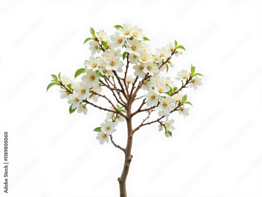 Obraz premium White-Flowered Tree on White Background