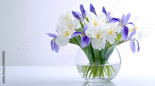 Wallpaper Mural A lovely bouquet of white and purple irises in a clear glass vase. Torontodigital.ca