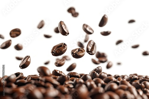 Wallpaper Mural Roasted Coffee Beans in a Placer, a Lot of Beans Lies and Levitates, Isolated, on a White Background Torontodigital.ca