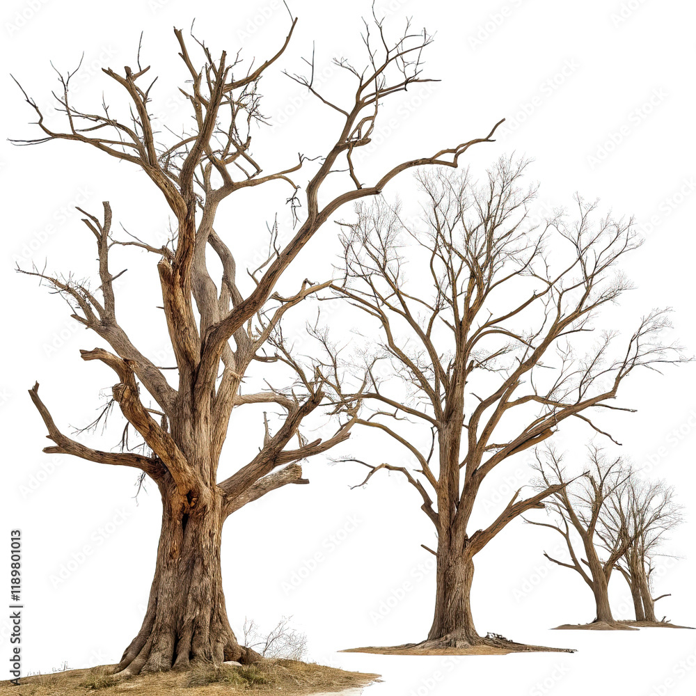 Bare twisted trees stand alone against a white backdrop showcasing their intricate forms and the beauty of nature without leaves Bare twisted trees stand alone against a white backdrop showcasing their intricate forms and the beauty of nature without leaves
