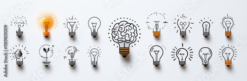 Minimalist Light Bulb and Brain Icons for Creative and Business Design Inspiration photo