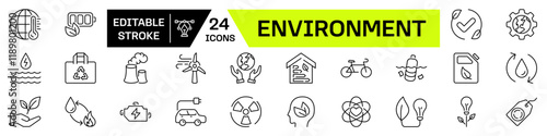 Environment Icons set with Editable Stroke. Eco-friendly Icons.
