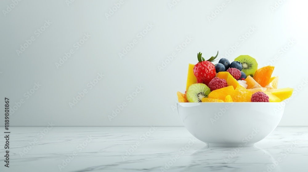 Fresh Mixed Fruits in a White Bowl on Marble Table Fresh Mixed Fruits in a White Bowl on Marble Table