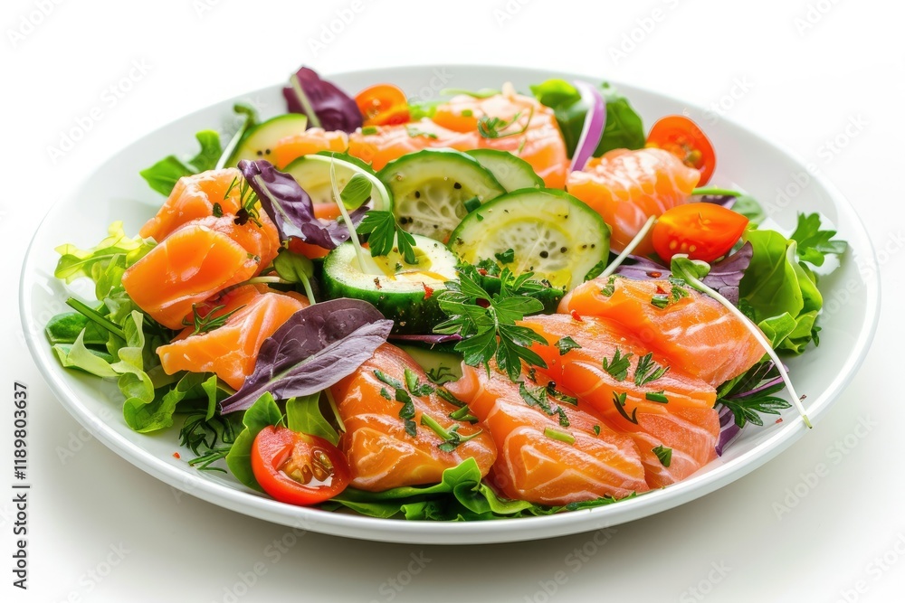 Vibrant Image of Salmon and Avocado Salad Isolated on White Background Copy Space Vibrant Image of Salmon and Avocado Salad Isolated on White Background Copy Space