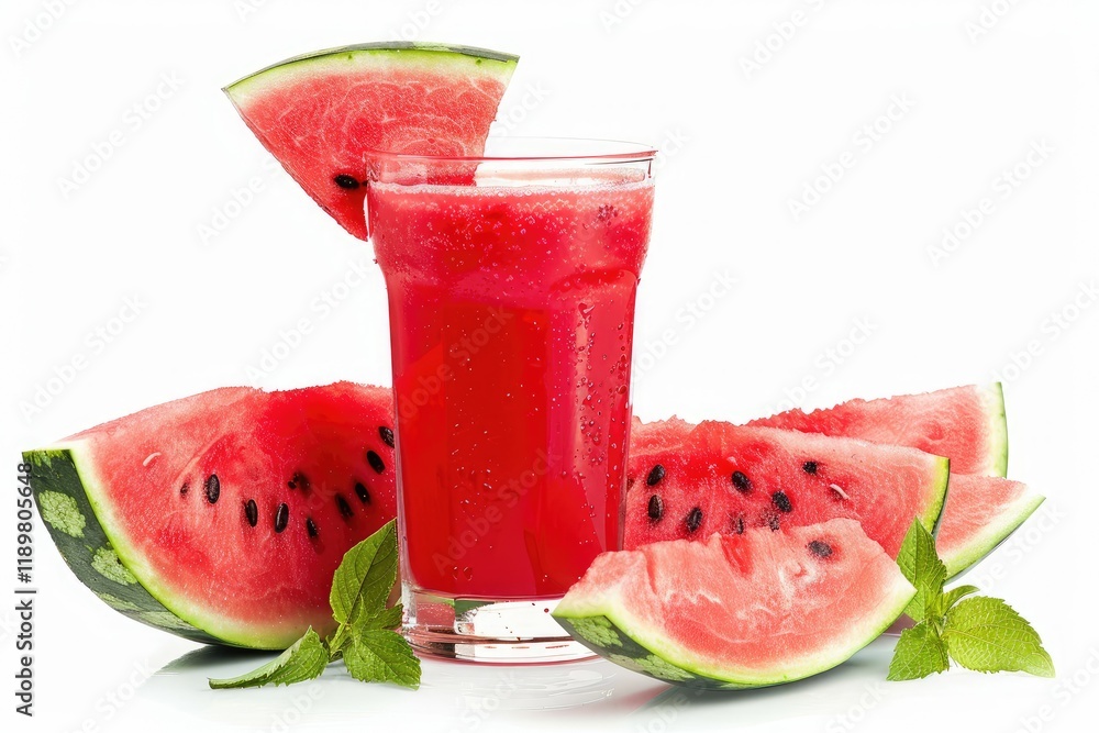 High Definition Visual of Glass of Fresh Watermelon Juice on White Background High Definition Visual of Glass of Fresh Watermelon Juice on White Background