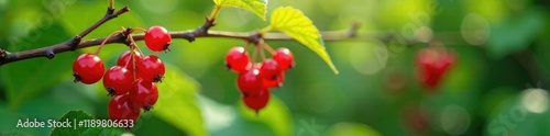 High angle shot of red currant branch in a garden, branch, vine photo