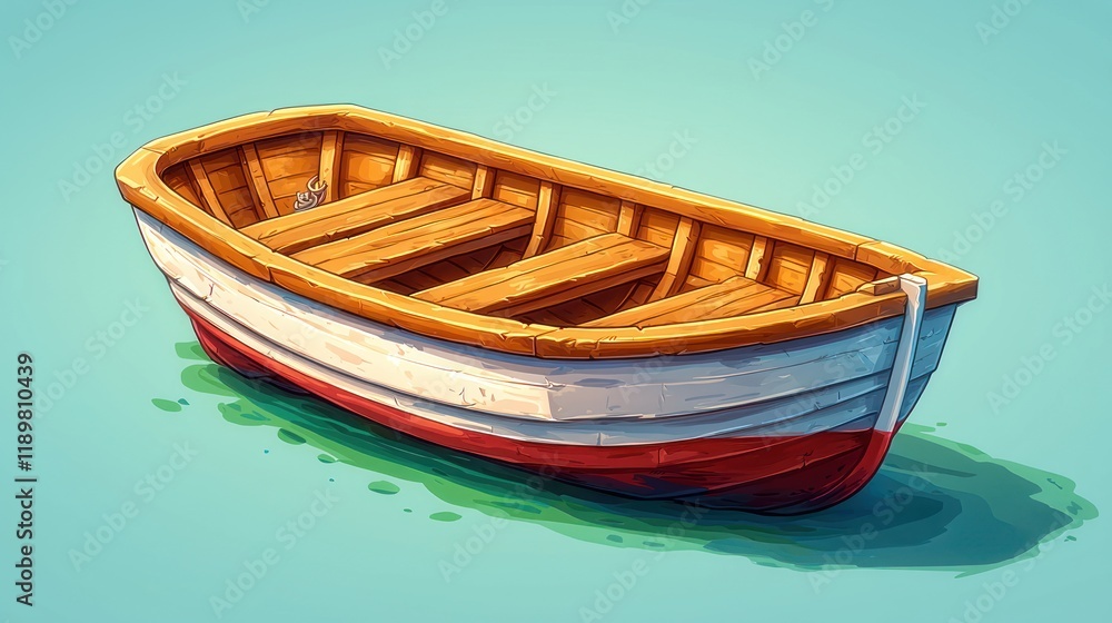 Fototapeta premium Charming Wooden Rowboat on Calm Waters