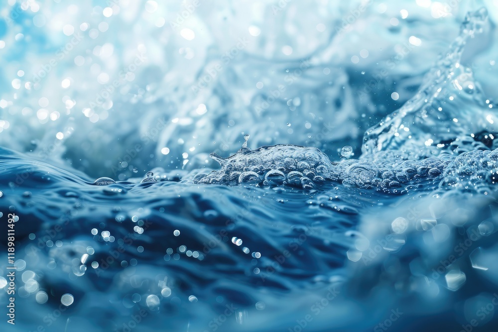 High Definition Visual of Blue Water with Air Bubbles and Splash on White Background High Definition Visual of Blue Water with Air Bubbles and Splash on White Background