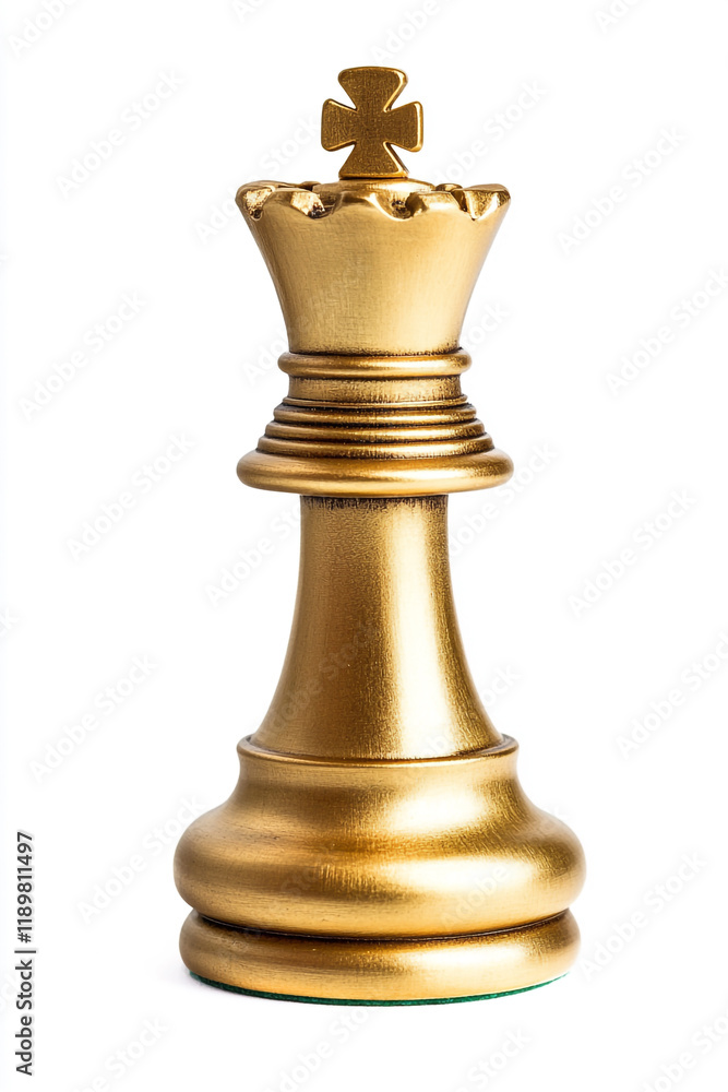 A golden king chess piece isolated on a white background in high-resolution photography. A golden king chess piece isolated on a white background in high-resolution photography.