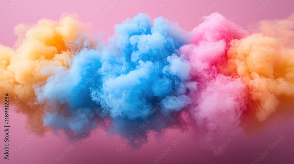 Fototapeta premium Colorful smoke clouds on pink background.