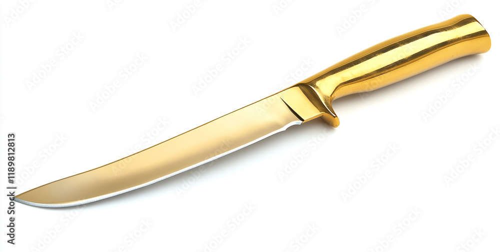 A golden knife isolated on a white background with no shadow or reflection. A golden knife isolated on a white background with no shadow or reflection.