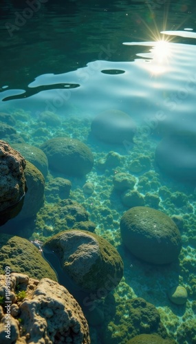 Shallow lake surface with gentle ripples in sunlight, sunlight, calm, turbid photo