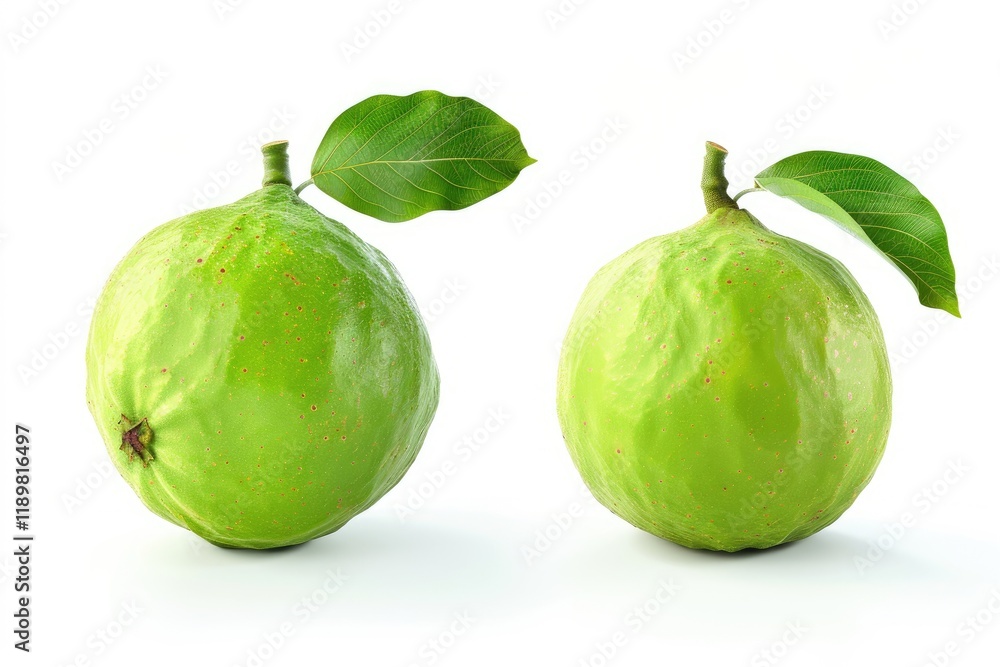 Guava Fruit with Leaf Isolated on White Background Full Depth of Field Guava Fruit with Leaf Isolated on White Background Full Depth of Field