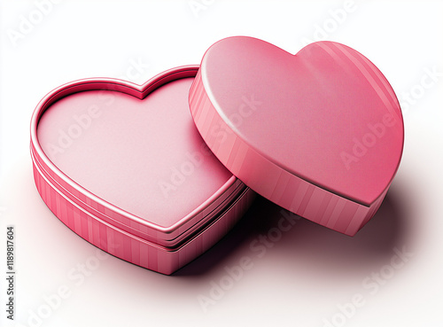 Vector, clip art style, simple design, pink heart-shaped box with lid open on the right side, white background, flat color, vector illustration, no shadows, low details, no gradient shading photo