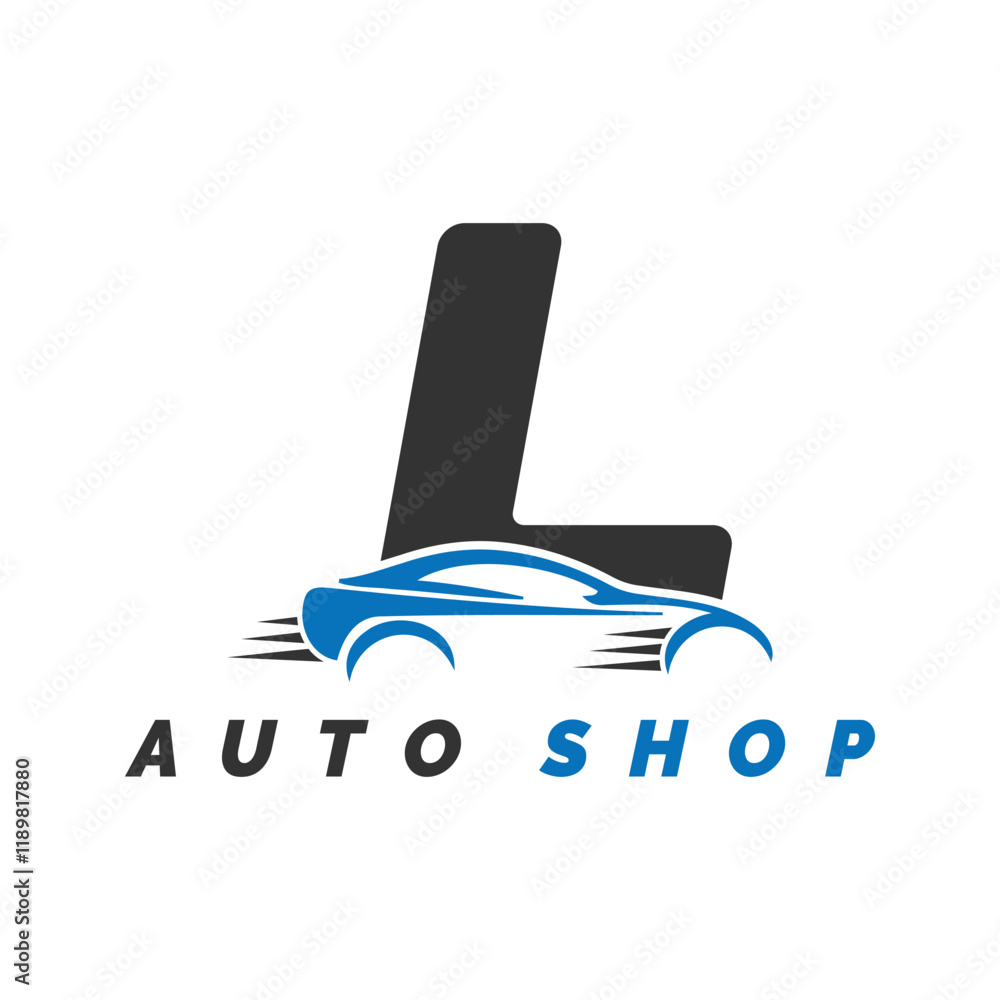 Fototapeta premium letter L logo auto mechanic with car style. Alphabet L automotive car design icon