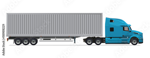 truck side view Vector white auto Cargo empty 3d grey big large box euro car new euro road work haul motor fast white send sending semi ship giga factory hybrid eco zero emission
