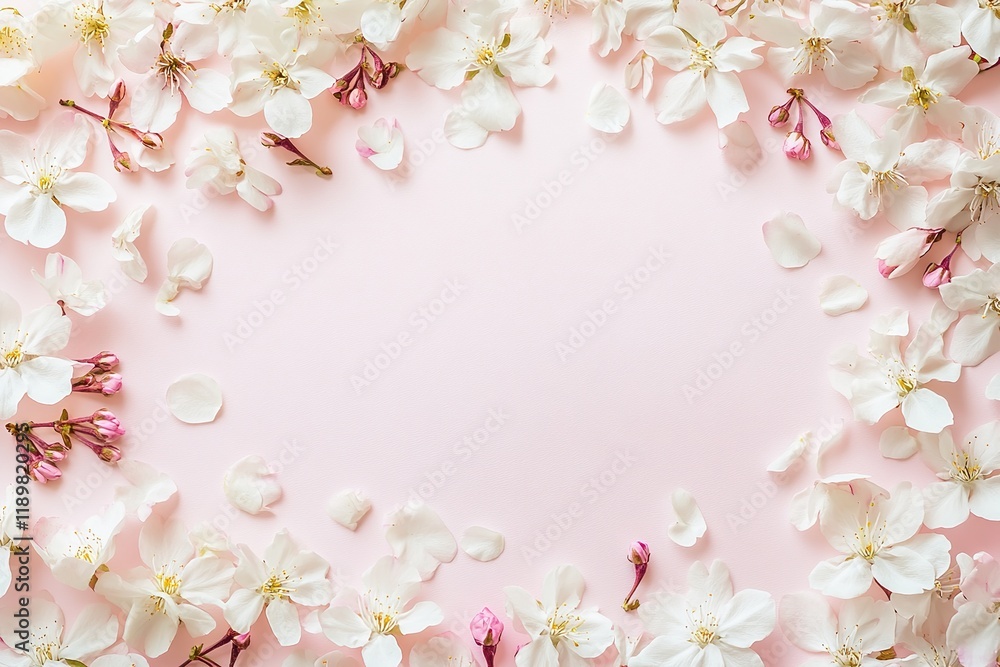 Delicate White Blossoms Frame Pastel Pink Background: Springtime Floral Beauty, Petals and Buds, Nature's Elegance, Soft Hues Delicate White Blossoms Frame Pastel Pink Background: Springtime Floral Beauty, Petals and Buds, Nature's Elegance, Soft Hues