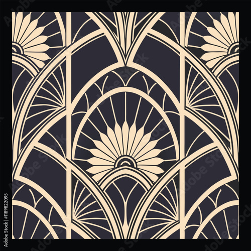 Luxury floral seamless pattern in art deco style. Vector illustration. Seamless pattern with decorative ornament. Template for carpet, shawl, wallpaper, textile.
